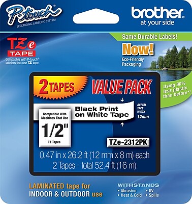 Brother TZe 2312PK 1 2 P Touch Label Tape Black on White 2 Pack