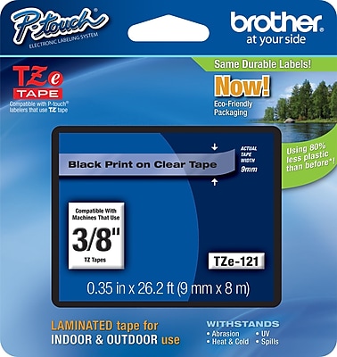 Brother TZe 121 P Touch 3 8 abel Tape Black on Clear