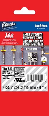 Brother TZe S121 P Touch 3 8 Label Tape Black on Clear with Extra Strength Adhesive