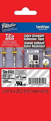 Brother TZe S131 1 2 P Touch Label Tape Black on Clear with Extra Strength Adhesive