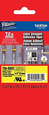 Brother TZe S631 1 2 P Touch Label Tape Black on Yellow with Extra Strength Adhesive