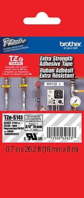 Brother TZe S141 3 4 P Touch Label Tape Black on Clear with Extra Strength Adhesive