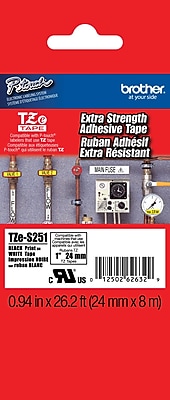 Brother TZe S251 1 P Touch Label Tapes Black on White with Extra Strength Adhesive