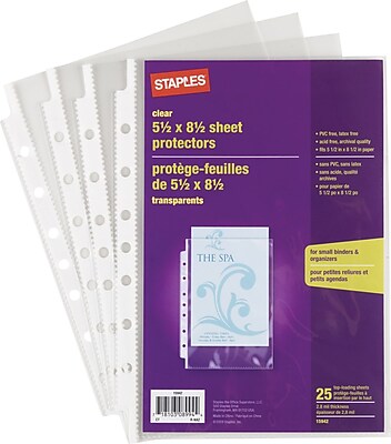 Staples 5 1 2 x 8 1 2 Sheet Protectors Clear 25 Pack