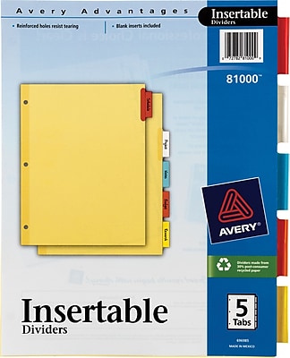 Avery Insertable Multicolored 5 Tab Dividers