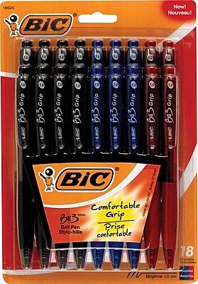 Bic BU3 Retractable Ballpoint Pens, Medium 1.0mm, Assorted, 18/Pack                                                             