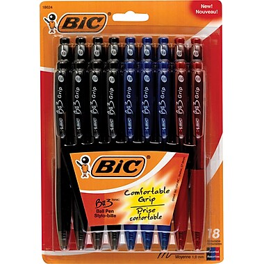 Bic BU3 Retractable Ballpoint Pens, Medium 1.0mm, Assorted, 18/Pack                                                             