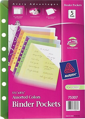 Avery 5 1 2 x 8 1 2 Assorted Binder Pockets