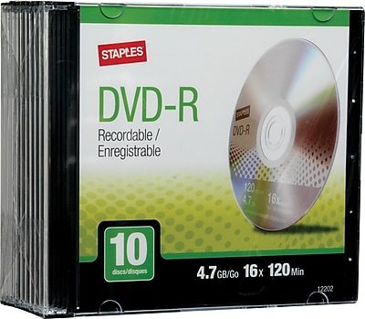 Staples 12202 US 4.7GB DVD R Slim Jewel Case 10 Pack