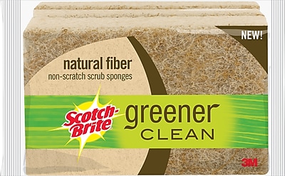 3M Scotch Brite Greener Clean Natural Fiber Non Scratch Scrub Sponges 3 Pack