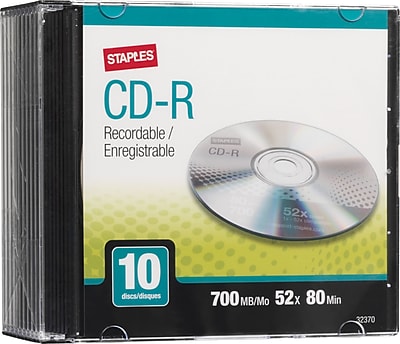 Staples 10 Pack 700MB CD R Slim Jewel Cases