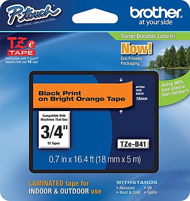 Brother TZe B41 3 4 P Touch Label Tape Black on Fluorescent Orange