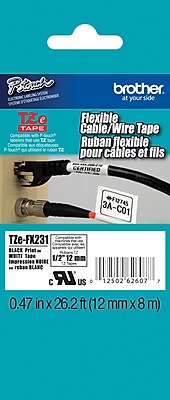 Brother TZe FX231 1 2 P Touch Flexible Cable Wire Tape Black on White