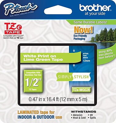 Brother TZe MQG35 1 2 P Touch Label Tape White on Lime Green