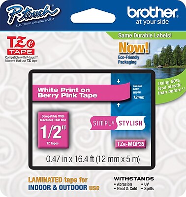 Brother TZe MQP35 1 2 P Touch Label Tape White on Berry Pink