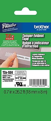 Brother TZe SE4 3 4 P Touch Tamper Evident Label Tape Black on White