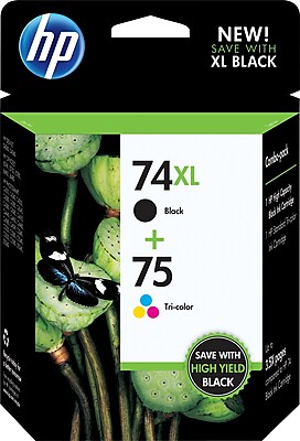 HP 74XL 75 High Yield Black and Standard Tricolor Ink Cartridges CZ139FN Combo 2 Pack