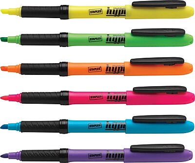 Staples® Hype!™ Gripped Pen Style Highlighters, Chisel Tip, Assorted Colors, 6/Pack