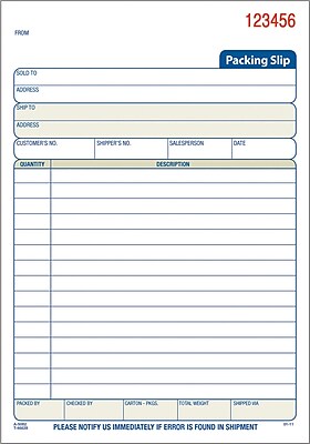 Adams Carbonless Packing Slip Book 3 Part