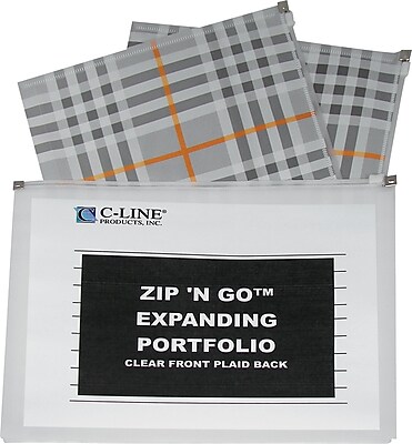 C Line ZipNGo Expanding Portfolio Letter size Plaid Clear