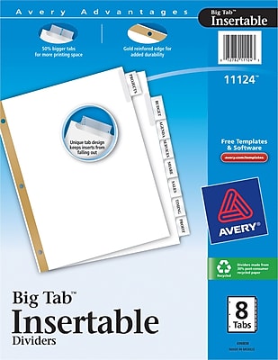 Avery Big Tab Insertable Dividers 8 Tab Clear 8 1 2 x 11