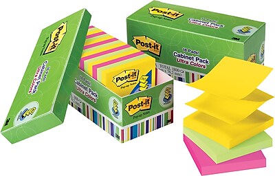 Post-it® 3in. x 3in. Ultra Colors Pop-Up Notes with Cabinet Pack, 18/Pack