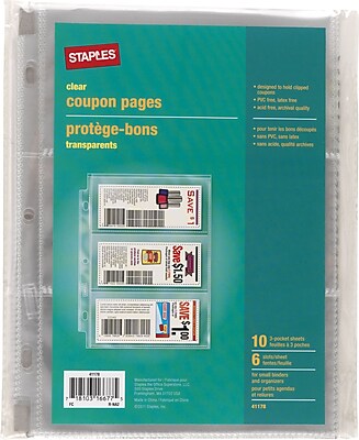 Staples 3 Pocket Heavy Duty Coupon Pages Clear 5 x 8 10 Pack 41178