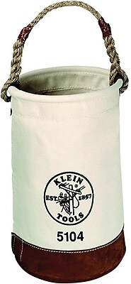 Klein Tools® Leather Canvas Round Bucket Tool Bag With Swivel Snap, 1 Compartment, 17 in (H ...
