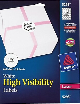 Avery® White High-Visibility Labels for Laser Printers 5293, 1-2/3 ...