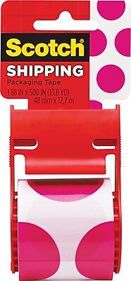 Scotch Decorative Shipping Packing Tape Pink Polka Dots 1.88 x 13.8 Yd.