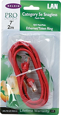 CAT5e Snagless Patch Cable RJ45 Connectors 7 ft. Red