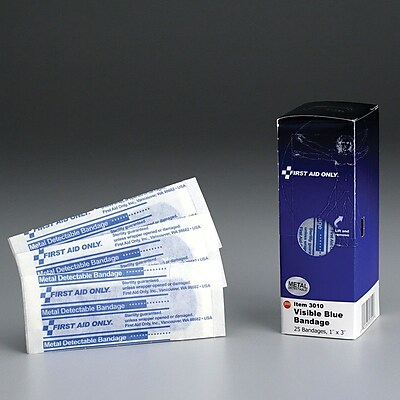 First Aid Only SmartCompliance Refill Blue Metal Detectable 1 X 3 Bandages 25 Pack FAE 3010