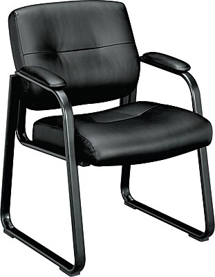basyx by HON VL693 Leather Sled Base Guest Chair Black SofThread Leather BSXVL693SP11