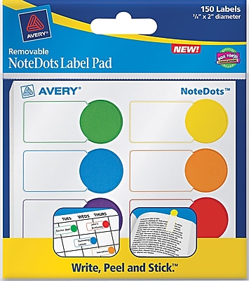 Avery 45285 NoteDots Paper Label Pad Assorted 3 4 W x 2 L 150 Pack