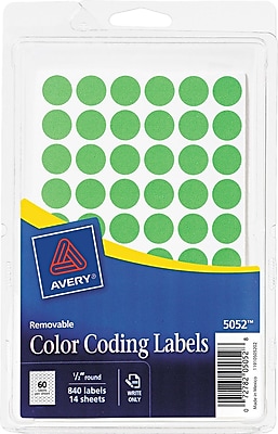 Avery 05052 Removable Self Adhesive Round Paper Color Coding Label Green 1 2 Dia 840 Pack