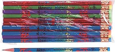 Moon Products Woodcase Pencil HB Soft No. 2 Lead Assorted Barrel Happy Birthday 12 Pack