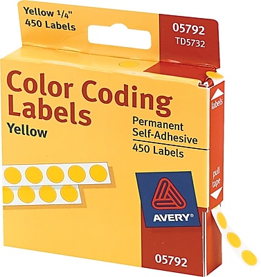 Avery 05792 Permanent Self Adhesive Round Color Coding Label Yellow 1 4 Dia 450 Pack