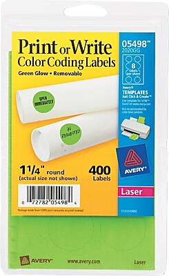 Avery 05498 Print Or Write Removable Color Coding Label Neon Green 1 1 4 Dia 400 Pack