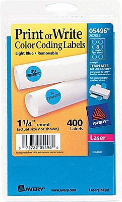 Avery 05496 Print Or Write Removable Color Coding Label Light Blue 1 1 4 Dia 400 Pack