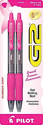 Pilot G2 Retractable Gel Ink Roller Ball Pen 0.7 mm Fine Black Pink Barrel 2 Pack