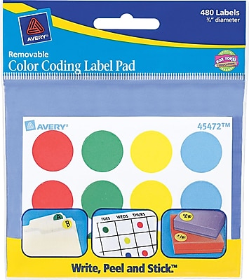 Avery 45472 Paper Label Pad Assorted 3 4 Dia 480 Pack
