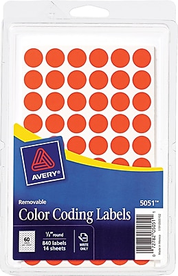 Avery 05051 Removable Self Adhesive Round Paper Color Coding Label Neon Red 1 2 Dia 840 Pack