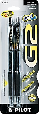 Pilot G2 Premium Retractable Gel Roller Pens Fine Point Black 2 Pack 31031
