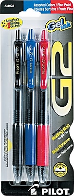 Pilot G2 Premium Retractable Gel Roller Pens Fine Point Assorted 3 Pack 31023