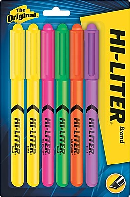 HI LITER Pen Style Highlighter Chisel Tip Assorted 6 Set