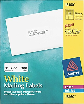 Avery 1 x 2.62 Laser Easy peel Address Labels White 10 Pack 18160