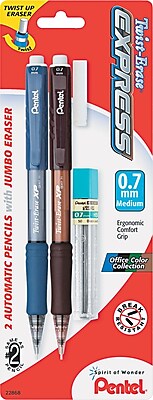 Pentel Twist Erase Mechanical Pencil HB Soft 0.7 mm Dia No. 2 Lead Assorted Barrel 2 Pack