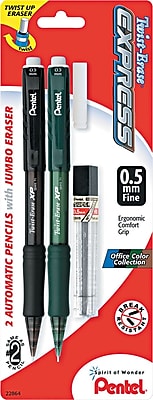 Pentel Twist Erase Mechanical Pencil HB Soft 0.5 mm Dia No. 2 Lead Assorted Barrel 2 Pack