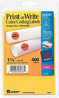 Avery 05476 Print Or Write Removable Color Coding Label Neon Orange 1 1 4 Dia 400 Pack