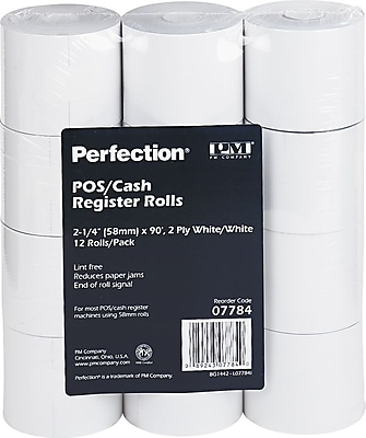 PM Company Impact Printing Carbonless Paper Roll White 2 1 4 W x 90 L 12 Pack